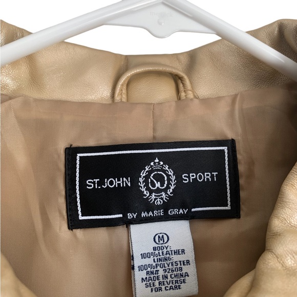 ST. JOHN SPORT BY MARIE GRAY Champagne/Gold 100% Leather Jacket size Medium - Picture 3 of 6